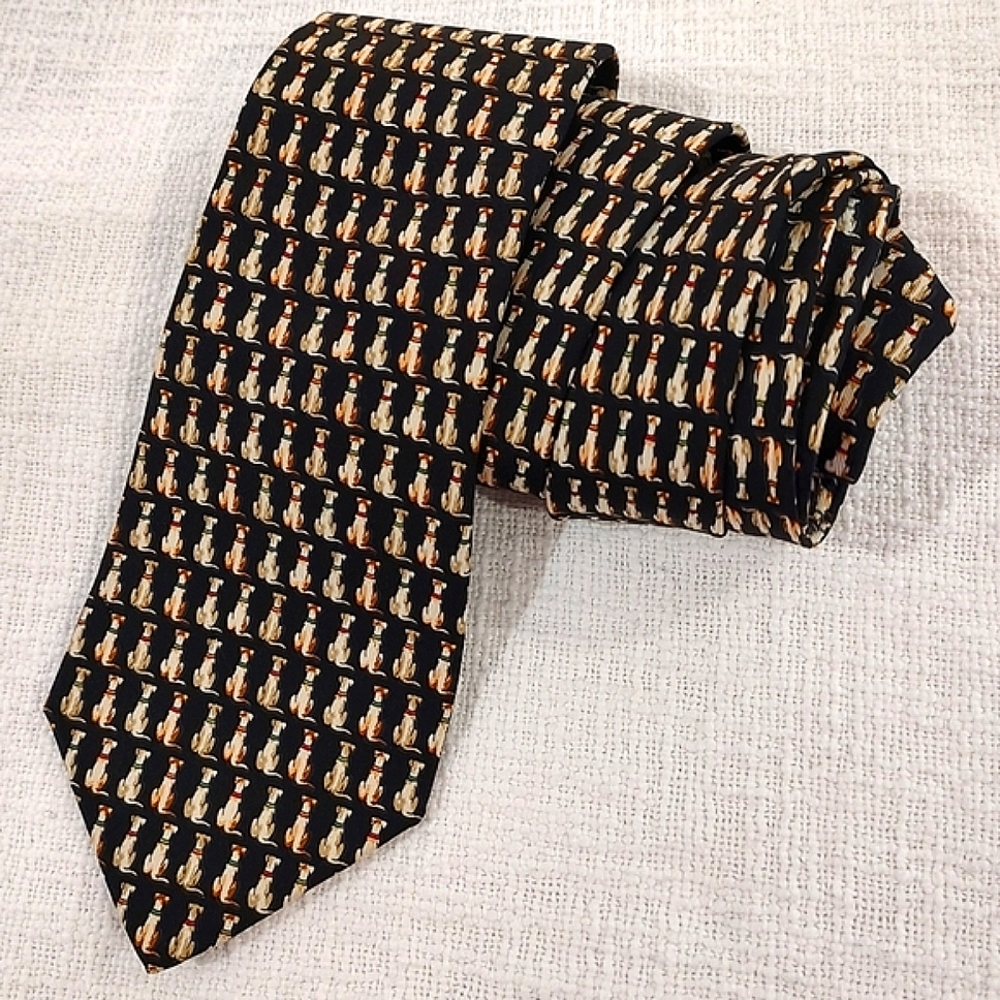 Salvatore Ferragamo Silk Tie Dogs Black Greyhound Career - Picture 4 of 5